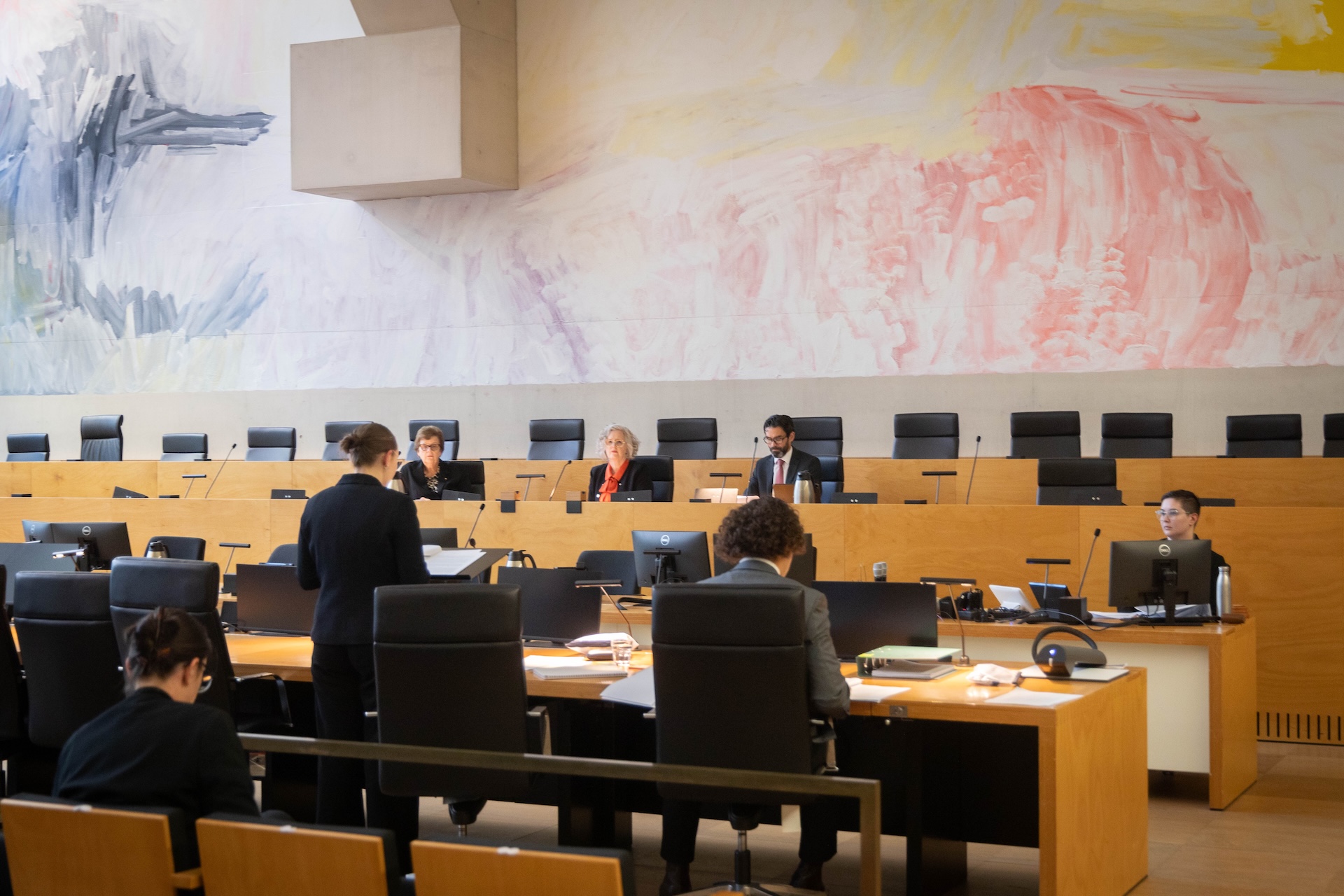 Students making submissions in the Moot Final in the Banco Court.